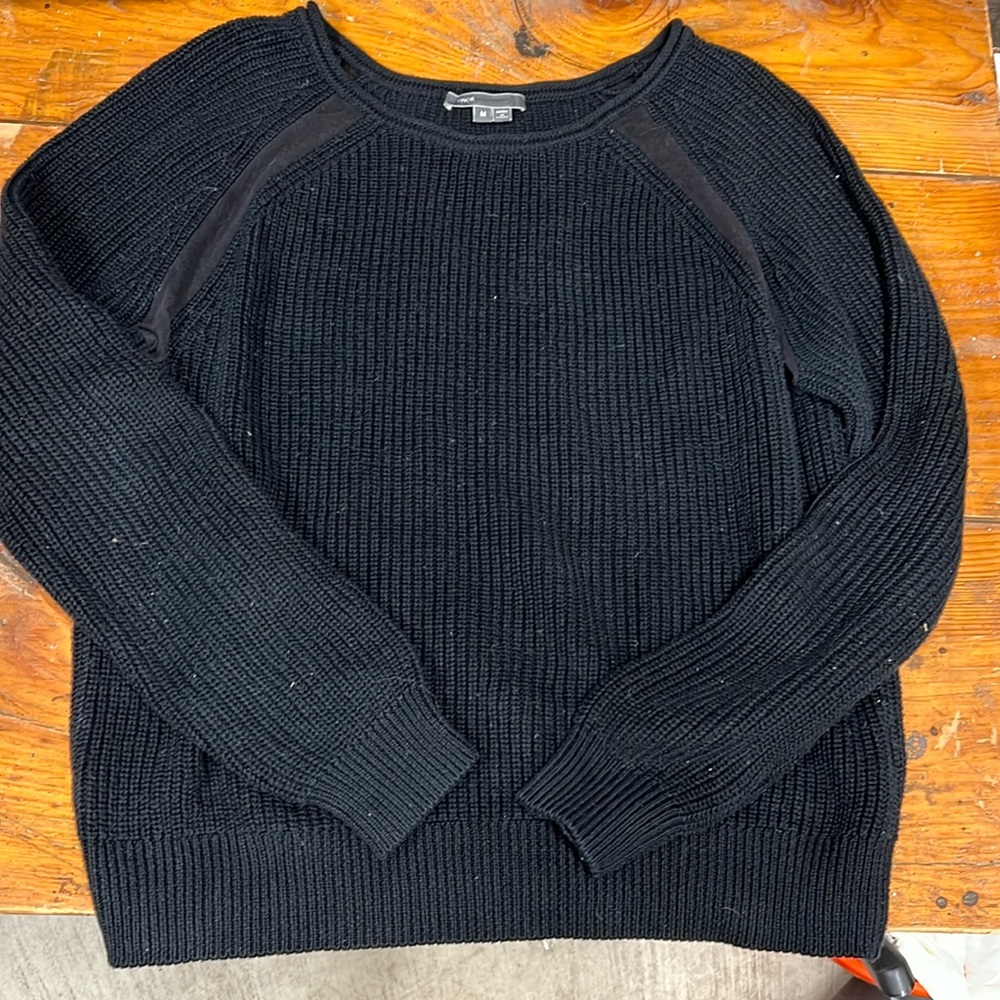 Vince Chunky Black Sweater with Sheer Detailing